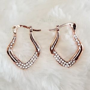Rose Gold Crystal Accent Hoop Earrings